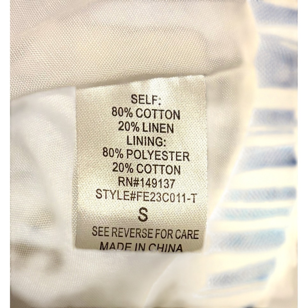 Blue & White Striped Cotton Linen Tie Front Crop Top Size Small Coastal - Picture 7 of 8